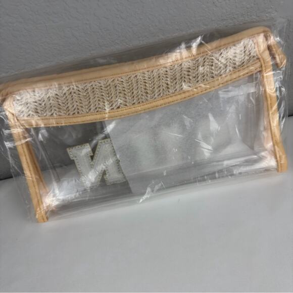 NWOT Stylish Clear Bag with Beige& Gold Cosmetic Bag SUN Summer bag - Picture 4 of 6